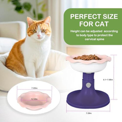 Adjustable Ceramic Elevated Cat Bowls, 30° Tilted Raised Cat Bowls, Neck Protection, Whisker-Friendly, Leak Proof for All Age Cats & Dogs, Lace (Pinkish Blue) - Image 6