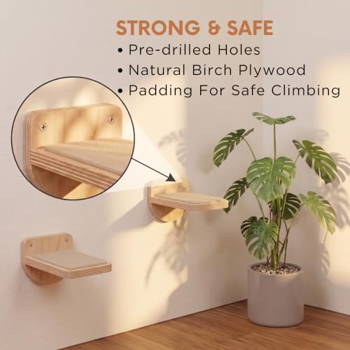 INICIO Cat Wall Steps - 3 Pack of Stairs for Cats to Climb - Natural Wood - Image 3