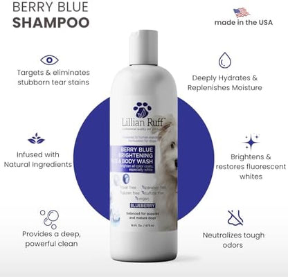 Lillian Ruff PRO Formula Berry Blue Brightening Pet Shampoo - Ultra-Hydrating Professional Whitening Dog Shampoo, Vivid Show-Quality Coat Enhancer, Tear Stain & Odor Eliminator With ProVitamin B5 16oz - Image 2