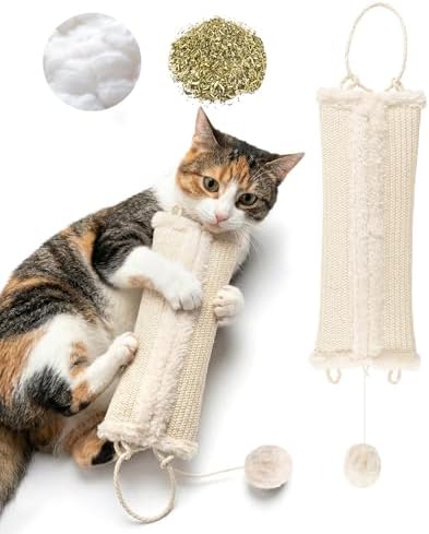 16.5 Inch Sisal Catnip Pillow Toy Kickers, Washable Sisal Cover, Interactive Cat Toys with Sisals Balls for Indoor Scratching, Chewing & Teething, Fun for Kittens and Adult Cats (Beige) by MANOPAWS