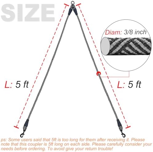 5 FT Double Dog Leash Coupler Extension Rope for Two Dogs Walking - Image 3