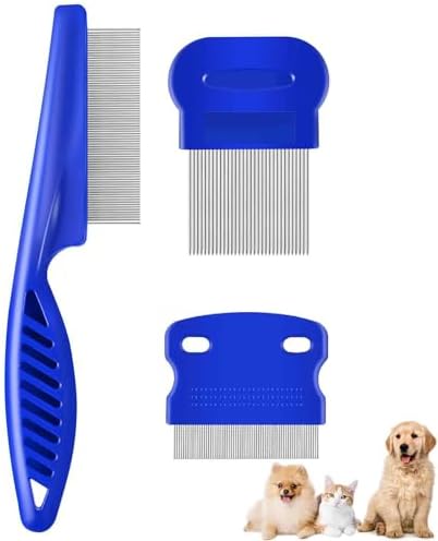 3 Pack Dog Grooming Comb, Flea Lice Pet Combs, Stainless Steel Cat Combs with Rounded Teeth, Professional Metal Tear Stain Remover, Dematting Tool for Small, Medium & Large Pets by Brillirare