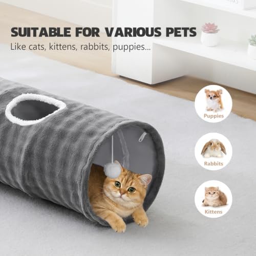 Straight Bubble Cat Tunnel for Indoor Cats 47"x12", Grey - Image 3