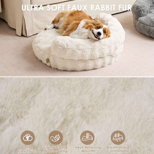 EHEYCIGA Dog Bed Medium Size Dog, Fluffy Small Dog Couch with Removable Washable Cover, Bolster Pet Sofa, Waterproof and Non-Slip, 30" x 30"x 8.5", Cream - Image 4