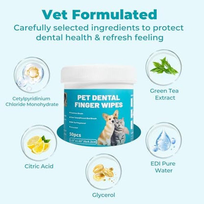 Pet Teeth Cleaning Finger Wipes for Cats and Dogs,Unscented Tartar - Image 3