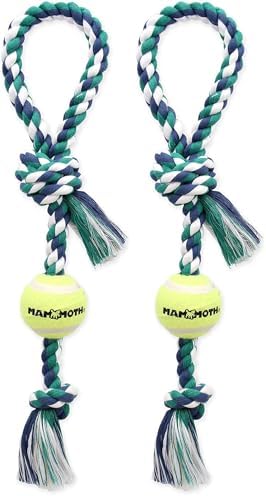 Mammoth Flossy Chews Color 3 Knot Tug with Tennis Ball Premium Cotton-Poly Tug Toy for Small to Medium Dogs - Assorted Colors by MammothPetProducts