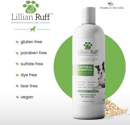 Lillian Ruff PRO Formula Deodorizing Oatmeal Dog Shampoo - Calms Itching & Allergies, Ultra-Nourishing Dry Skin Relief - Oatmeal, Aloe, Coconut Oil, Lavender & Provitamin B5 - Made in USA 16oz+Brush - Image 5