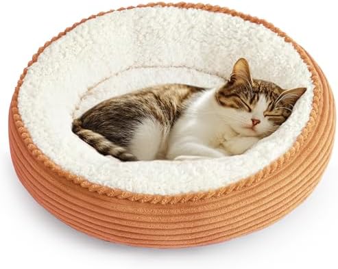 Love's cabin Round Donut Cat and Dog Cushion Bed, 20in Pet Bed for Cats or Small Dogs, Anti-Slip & Water-Resistant Bottom, Super Soft Durable Fabric Pet beds, Washable Luxury Cat Dog Bed Orange Stripe by Lovescabin