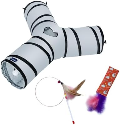 PetLike Cat Tunnel (with Interactive Cat Toy and Catnip Toy) for Indoor Cats Collapsible Pop-up Pet Tube Peek Hole Hideaway Play Toys for Cats with Ball by PetsLikePetLike