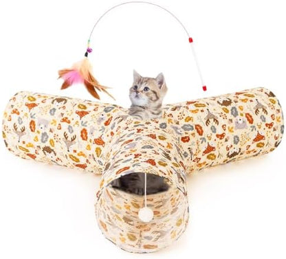 Tempcore Cat Tunnel, 3-Way Collapsible Toy, Large Size Beige Deer by Tempcore