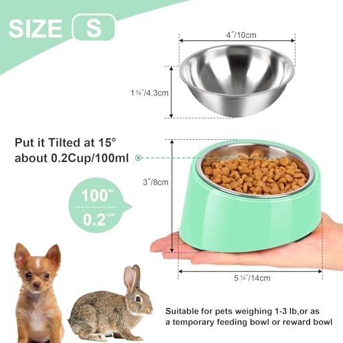 Tilted Dog Bowl Non-Slip & Non-Spill Pet Feeder with Elevated Detachable Melamine Stand, Easy to Get Food Dog Dish, S/100ml Green - Image 2