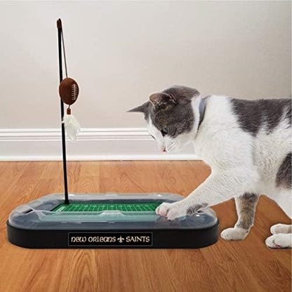 CAT BELL BALL NFL New Orleans Saints Football Field CAT Scratcher Toy with Catnip Filled Plush Football Toy & Feather Cat Toy Hanging, with Jingle Bell Interactive Ball Cat Chasing 5-in-1 Kitty Toy - Image 6