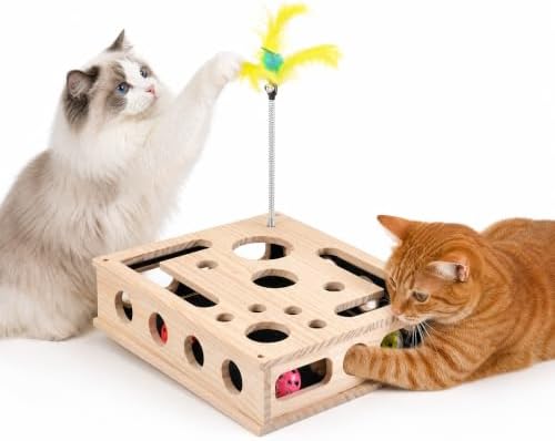 Cat Toys for Indoor Cats – Interactive Wooden Puzzle Box by YUNTUBUK