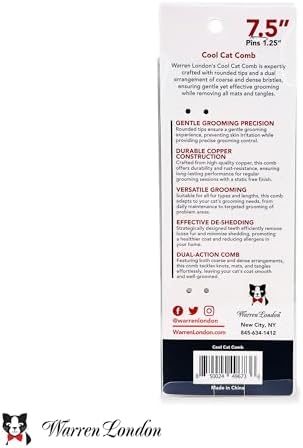Warren London Cool Cat Greyhound Style Comb – 7.5" Professional Copper Cat Grooming Comb with Fine & Coarse Teeth, Rounded Pins for Detangling/Sensitive Skin, Deshedding & Dematting - Image 7