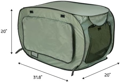 SportPet Designs Soft-Sided Pop-Open Pet Kennel, Medium Portable Travel Crate for Cats & Dogs up to 50 lbs, Foldable Car Kennel with Seatbelt Straps & Washable Waterproof Pad, Green - Image 3