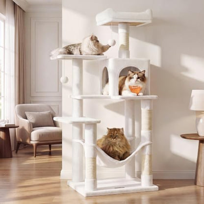 Feandrea Cat Tree, 54.2-Inch Cat Tower, Multi-Level Condo, Cream White - Image 2