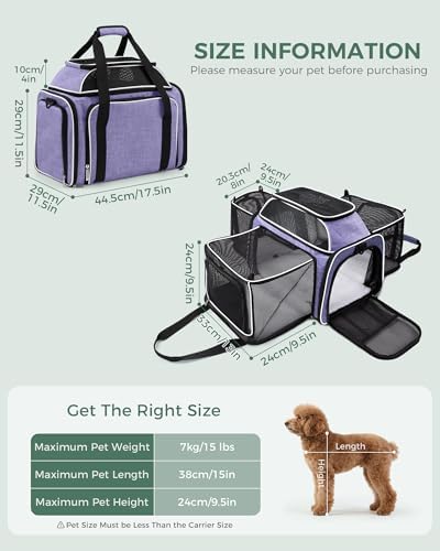 Cat Carrier Bag,Airline Approved Pet Carrier Soft Side Pet Travel 5 Sides Open Doors 4 Sides Expandable Foldable Dog Carrier with Fleece Pad(Patent Pending) Purple - Image 2