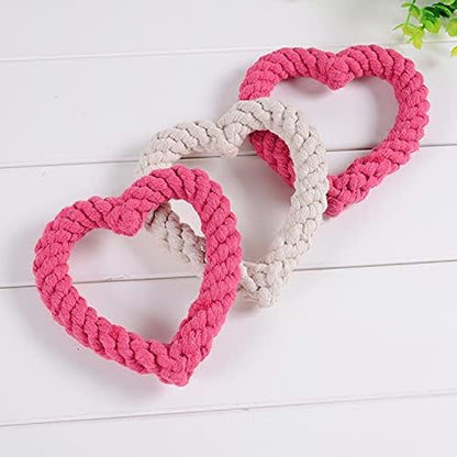 Pink Cute Dog/Cat Chew Toys, Dog Toys for Chewers, Heavy Duty Dental Dog Rope Toy for Dogs, Creative Love Heart Shaped Interactive,Puppy,Girl Puppy