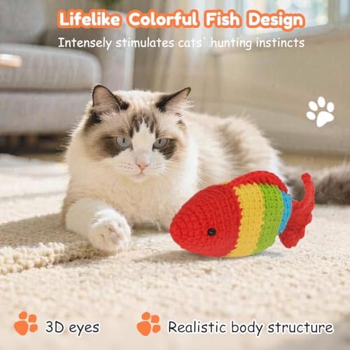 Catnip Fish Toy - Hand-Crocheted with Real Catnip & Bell, Interactive Kicker Toy for Cats Kitten, Soft & Safe for Biting - Image 6