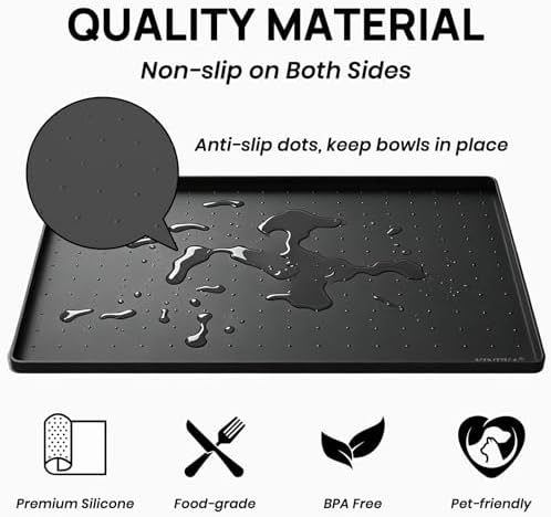 YINEYA 2 Pack Silicone Dog & Cat Food Mat Waterproof 22" x 14", Raised Edge Dog Bowl Mat for Food and Water, BPA-Free Non-Slip Pet Feeding Mats for Floors, Multifunctional Silicone Mat (Black) - Image 4