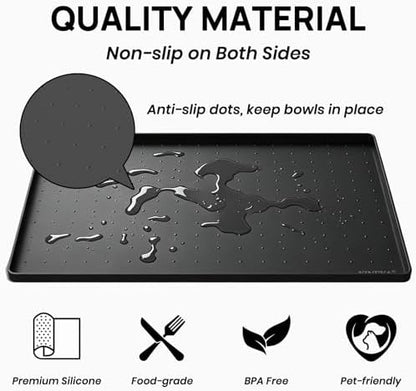 YINEYA 2 Pack Silicone Dog & Cat Food Mat Waterproof 22" x 14", Raised Edge Dog Bowl Mat for Food and Water, BPA-Free Non-Slip Pet Feeding Mats for Floors, Multifunctional Silicone Mat (Black) - Image 4