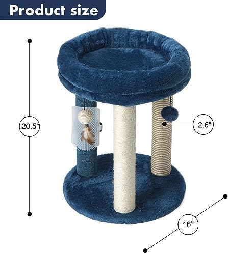 MECOOL Cat Scratching Post Tree with Tower Soft Bed.Natural Quality Sisal Carpet Jute Scratch Posts with Three Hanging Ball Toys and Massage Brush for Indoor Cats and Kittens Blue - Image 4