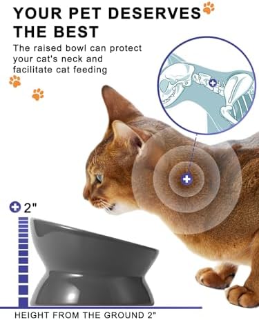 Y YHY Raised Cat Food Bowl, Ceramic Elevated Bowl, Protects Cat's Spine, Anti Vomiting, Backflow Prevention, Grey - Image 5