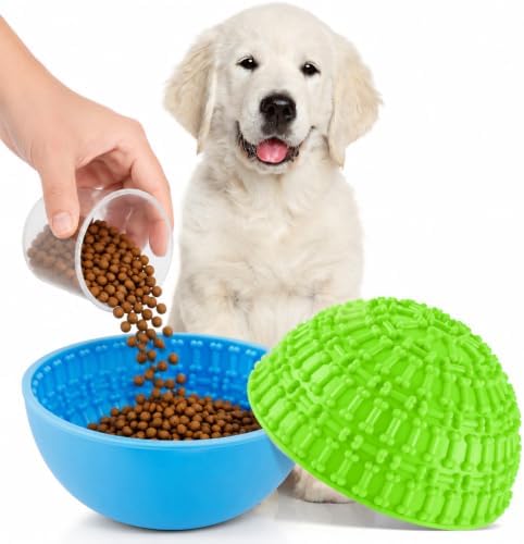 Patelai 2 Pcs Dog Lick Bowl, Slow Feeder Bowl for Dogs, Green, Blue, Bone by Patelai