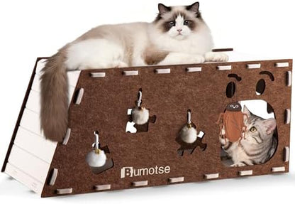 Cat Tunnel House for Indoor Cats, 3-in-1 Felt Cave and Scratcher by Bumotse