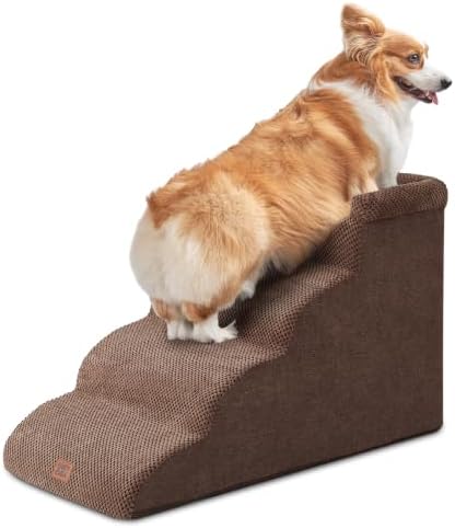 EHEYCIGA 4-Step Curved Dog Stairs for Beds 17.6" H, Brown by EHEYCIGA