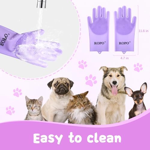 ROPO silicone gloves for pet grooming, multi-functional gloves for pet hair shedding, bathing, and massage (Purple) - Image 5