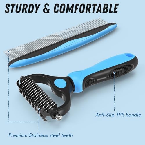 Dog and Cat Grooming Kit – Deshedding Brush, Pet Grooming Comb & Hair Grooming Glove for Shedding,Detangling & Undercoat Care, Safe for Long & Short Hair Pet, 3-in-1 Solution - Image 2