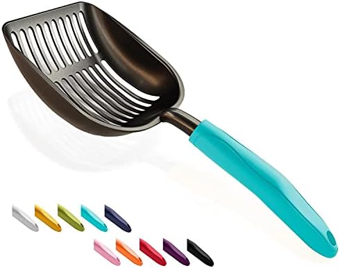 WePet Cat Litter Scoop, Non-Stick Plated Aluminum Alloy Sifter, Kitty Durable Metal Scooper, Deep Shovel, Long Handle, Kitten Pooper Lifter, Size Large, Coated Black Body with Turkish Blue Handle by WePet