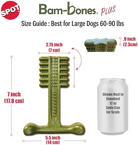 SPOT Bam-Bones Plus Toothbrush Dog Chew Toy for Large Dogs 60-90 lbs, Bamboo & Nylon Dental Chew with Mint & Baking Soda, T-Bone Shape for Moderate to Heavy Chewers, 7 Inch - Image 5