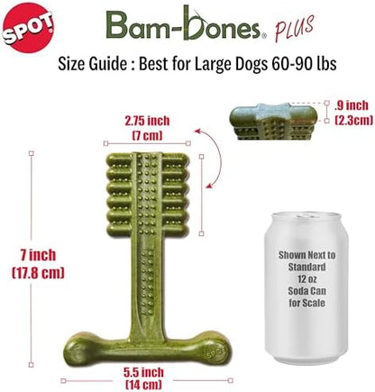SPOT Bam-Bones Plus Toothbrush Dog Chew Toy for Large Dogs 60-90 lbs, Bamboo & Nylon Dental Chew with Mint & Baking Soda, T-Bone Shape for Moderate to Heavy Chewers, 7 Inch - Image 5