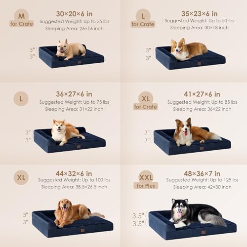 EHEYCIGA Extra Large Dog Bed Othorpedic, Memory Foam XL Dog Bed with Washable Removable Cover, Waterproof Pet Sofa Couch XLarge Size Dogs with Nonskid Bottom, 44x32x6.5, Navy Blue - Image 2