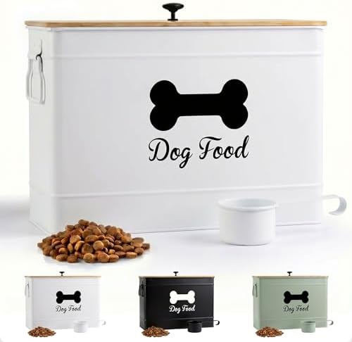 Metal Dog Food Container 15-20 lbs w/ Airtight Bamboo Lid, 70 Cup Capacity by HBDesignCo
