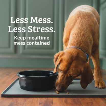 Leash Boss Waterproof Silicone Pet Feeding Mat - Raised-Edge Spill Containment Dog Placemat - Non-Slip Dishwasher-Safe Pet Food Mat for Bowls - 20 x 13 in, Gray - Image 2