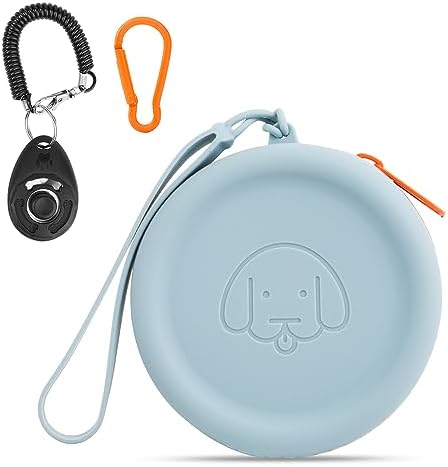 WALLFID Silicone Dog Treat Pouch Small Bag,with Pet Training Clicker,Walking Bag for Dog and Cat, Pocket Size, Easy to Clean, Odorless, Zipper Design,Moisture-Proof,Travel Walking Bag.(Sky Blue) by WALLFID