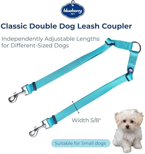Blueberry Pet Essentials Durable Classic Double Dog Leash Coupler, Turquoise, Small, Dual Walking & Training Leashes for Two Dogs - Image 3