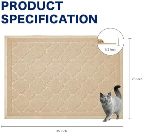 WePet Cat Litter Box Mat, Kitty Premium PVC Pad, Durable Trapping Rug, Phthalate Free, Urine-Resistant, Scatter Control, L 35 x 23 Inch, Beige - Image 2