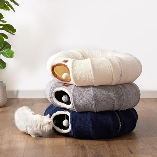 ZOMISIA Cat Tunnel Bed for Indoor Cats, Cute Cat Donut Toy Tunnel for Small Large Cats, Peekaboo Pet Cave Play Tunnel for Kitten/Rabbit,Grey - Image 5