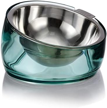 Felli Pet Oblik Acrylic Raised Dog Food Water Bowl Stainless Steel Slanted Oval Dish for Short Leg Puppy & Small Medium Pet, Elevated Tilted Metal Feeder (Classic, 1.5 Cups Oval Dish) by Felli