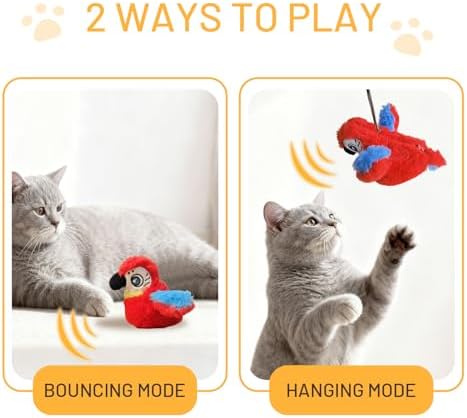 Puffluv Flapping Cat Toy,Interactive Parrot Flying Bird, Auto Chirping & Beating Wings 3 Modes, USB Charging with Catnip for Indoor Kittens Active Fun - Image 5