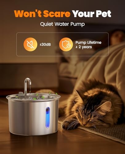 oneisall Stainless Steel Cat Water Fountain, 2L Water Fountains for Cats Indoor with Quiet Pump and 3 Replacement Filters, Pet Water Fountain Faucet Spout Design Cat Fountain Drinking Inside, PWF 001 - Image 4