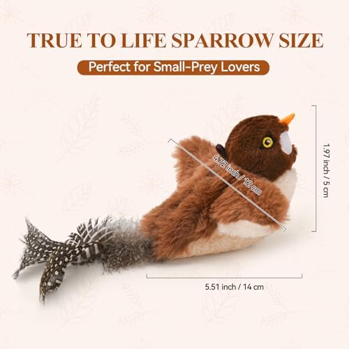 LIFLIX Small Flappy Bird Cat Toy, Interactive Flapping Chirping Wings (No Flying) Cat Toy, Simulated Sparrow Catnip Toy for Indoor Cats and Kittens, Sound on/Off Switchable, 5.51×4.72×1.97 Inches - Image 2