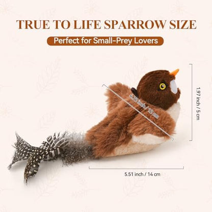 LIFLIX Small Flappy Bird Cat Toy, Interactive Flapping Chirping Wings (No Flying) Cat Toy, Simulated Sparrow Catnip Toy for Indoor Cats and Kittens, Sound on/Off Switchable, 5.51×4.72×1.97 Inches - Image 2
