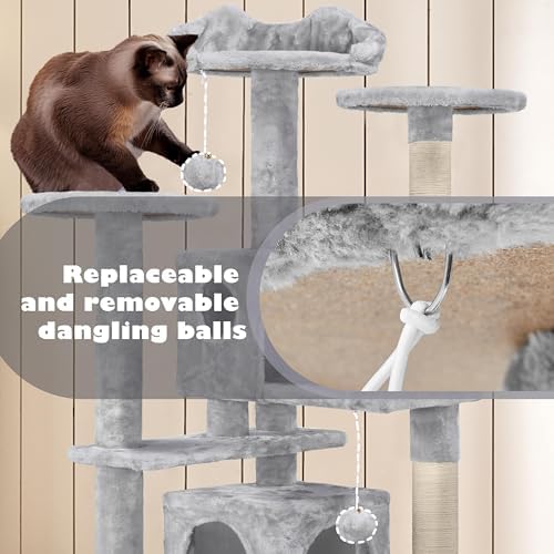 Yaheetech 54in Cat Tree Tower, 2 Caves, Kitten-Ear Perch & Scratching Posts - Image 6