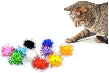 Andiker Cat Sparkle Balls - 1.5 Inches Colorful Tinsel Glitter Pom Pom Toys for Indoor Cats - Interactive and Lightweight to Keep Fit and Active (4.5cm, 20pcs) - Image 4