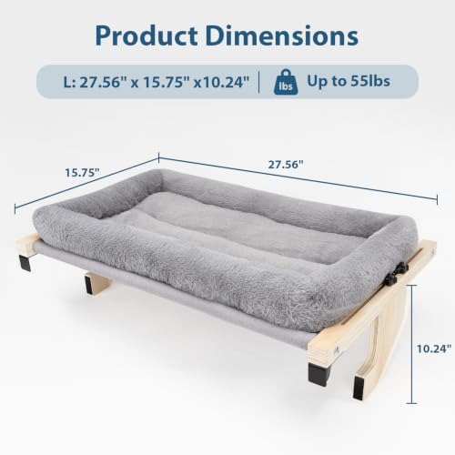 Cat Sill Window Perch - 100% Natural Pine Frame, Soft Plush Fleece Cushion, Tool-Free Adjustment, Supports 55 lbs (Extra Large-Grey) - Image 3